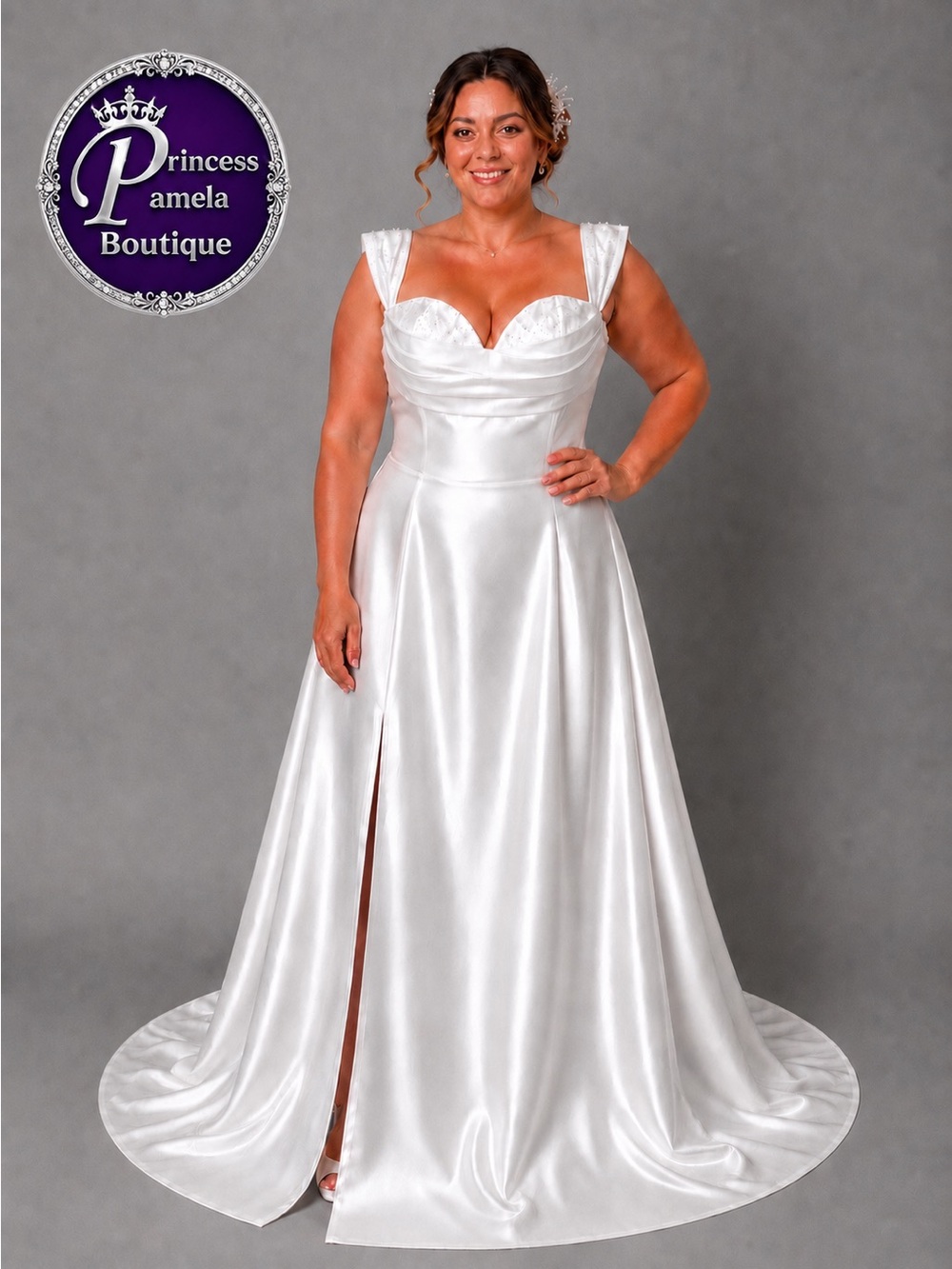 #W 2-32  Heavy White Satin bridal or formal gown -2X/Size 20
